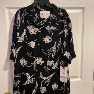 Across ThePond Black and White Casual Button Down Shirt with Floral Print